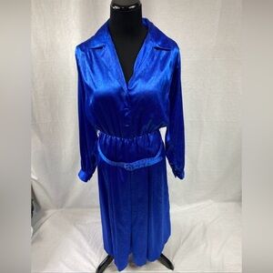 1980s Vintage Willie Of California Womens Dress 16 Blue Circle Secretary Style
